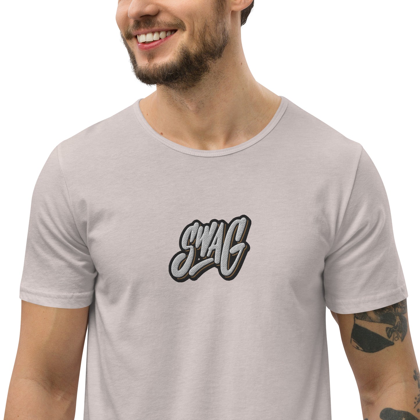 Swag Embroidered Curved Hem T-Shirt